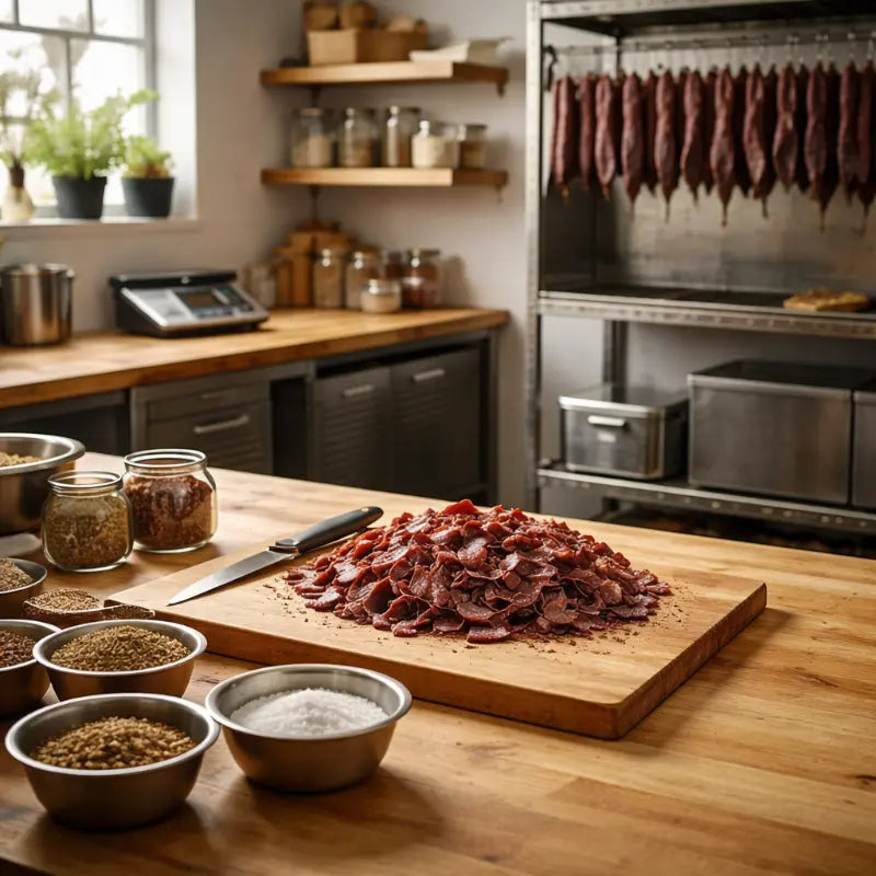 Clean, modern workspace used for crafting small-batch biltong